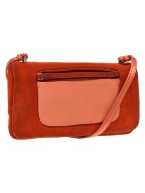 Authentic PRADA Shoulder Bag Suede Orange Silver
